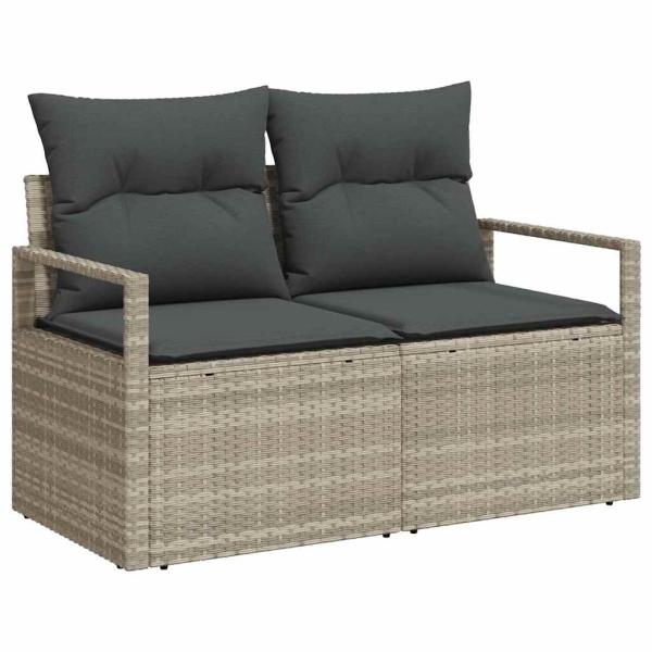 9-teiliges Garten Sofa Set mit Kissen Hellgrau Poly Rattan, 2-Sitzer Garten Sofa mit Stauraum & Kissen Grau Poly Rattan