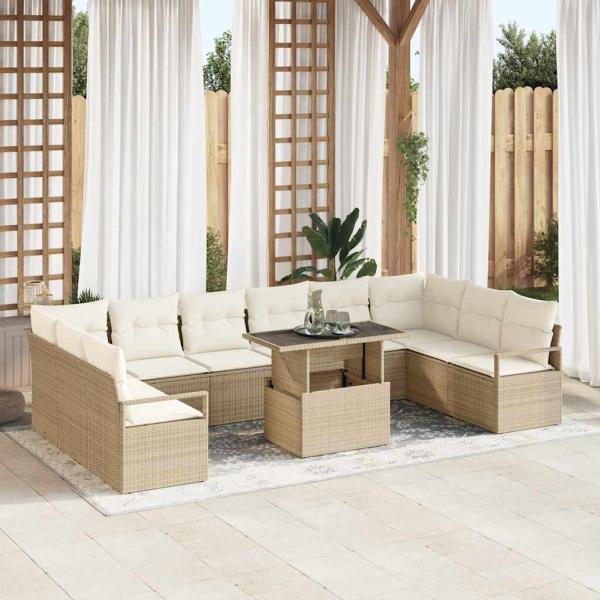 ARDEBO.de - Gartensofa-set 11 Stk. Beige Poly-Rattan