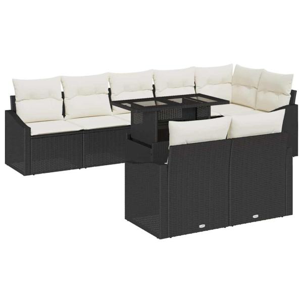 9-teiliges Garten-Sofa-Set mit Kissen Schwarz Poly-Rattan