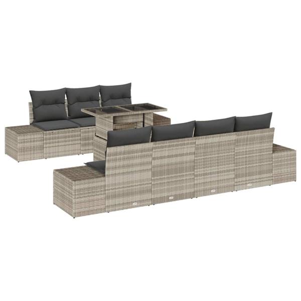 8-teiliges Garten-Sofa-Set mit Kissen Hellgrau Poly Rattan