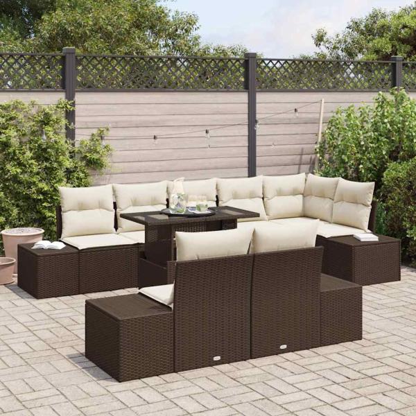 9-teiliges Gartensofa-Set mit Kissen Braun Poly Rattan