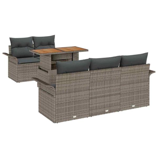 6-teiliges Garten-Sofa-Set mit Kissen grau Poly-Rattan, 2-Sitzer Garten-Sofa mit Stauraum & Kissen grau Poly-Rattan