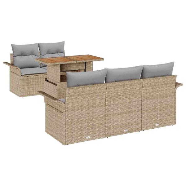 6-teiliges Garten Sofa Set mit Kissen Beige Poly Rattan, 2-Sitzer Garten Sofa mit Stauraum & Kissen Beige Poly Rattan