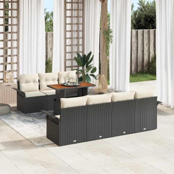 ARDEBO.de - 8-teiliges Garten Sofa Set mit Kissen Schwarzes Poly Rattan, 2-Sitzer Garten Sofa mit Stauraum & Kissen Schwarzes Poly Rattan