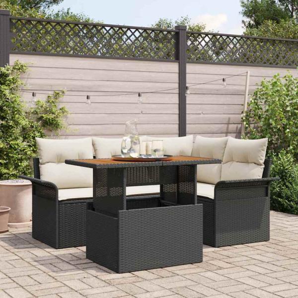 ARDEBO.de - 5-teilige Garten-Sofa mit Kissen Schwarz Poly Rattan, 2-Sitzer Garten Sofa mit Stauraum & Kissen Schwarz Poly Rattan