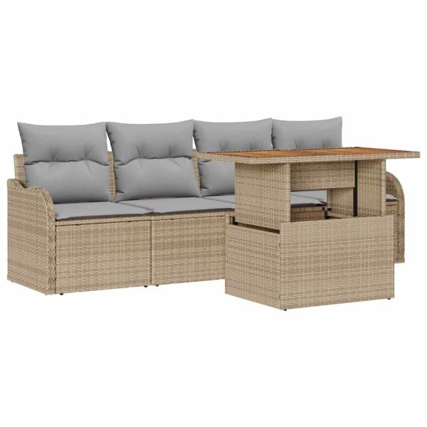 5-teiliges Garten Sofa Set mit Kissen Beiges Poly Rattan, 2-Sitzer Garten Sofa mit Stauraum und Kissen Beiges Poly Rattan