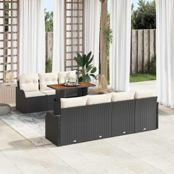 ARDEBO.de - 8-teiliges Garten-Sofa-Set mit Kissen Schwarz Poly Rattan, 2-Sitzer Garten-Sofa mit Stauraum und Kissen Schwarz Poly Rattan