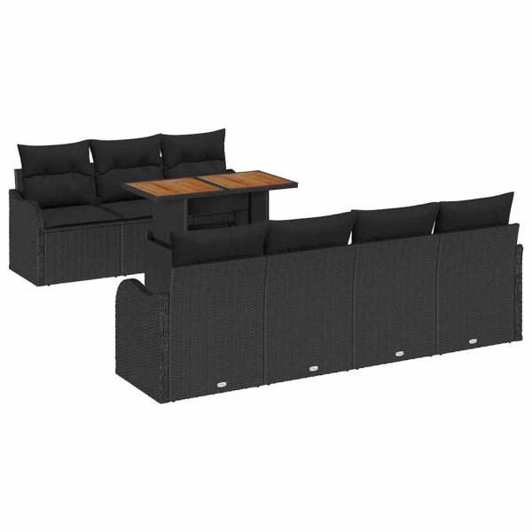8 Teile Garten Sofa Set mit Kissen schwarz Poly Rattan, 2-Sitzer Garten Sofa mit Stauraum und Kissen schwarz Poly Rattan
