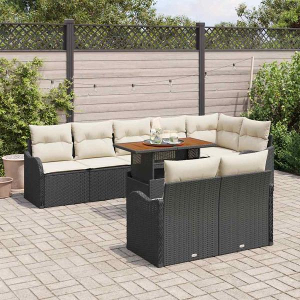 ARDEBO.de - 9-teilige Garten Sofa Set mit Kissen Schwarz Poly Rattan, 2-Sitzer Garten Sofa mit Stauraum & Kissen Schwarz Poly Rattan