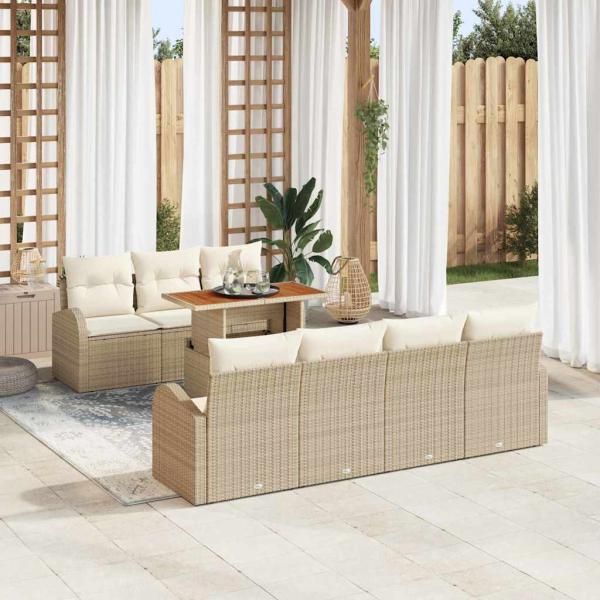 ARDEBO.de - 8-teiliges Garten Sofaset mit Kissen Beige Poly Rattan, 2-Sitzer Garten Sofa mit Stauraum & Kissen Beige Poly Rattan
