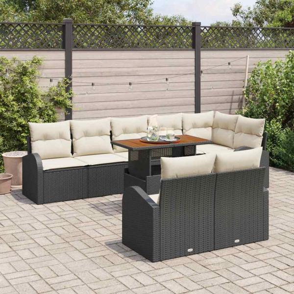 9-tlg. Garten Sofaset mit Kissen Schwarz Poly Rattan, 2-Sitzer Garten Sofa mit Stauraum & Kissen Schwarz Poly Rattan