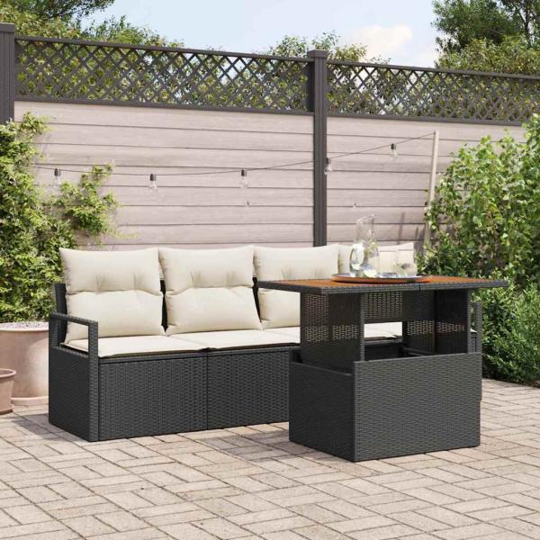 ARDEBO.de - 5-teiliges Garten-Sofa-Set mit Kissen Schwarz Poly Rattan, 2-Sitzer Garten-Sofa mit Stauraum & Kissen Schwarz Poly Rattan