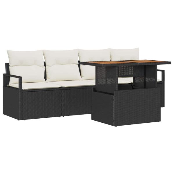 5-teiliges Garten-Sofa-Set mit Kissen Schwarz Poly Rattan, 2-Sitzer Garten-Sofa mit Stauraum & Kissen Schwarz Poly Rattan
