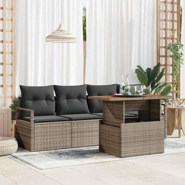 ARDEBO.de - 5-teiliges Garten-Sofa-Set mit Kissen Graues Poly-Rattan, 2-Sitzer Garten-Sofa mit Stauraum&Kissen Graues Poly-Rattan