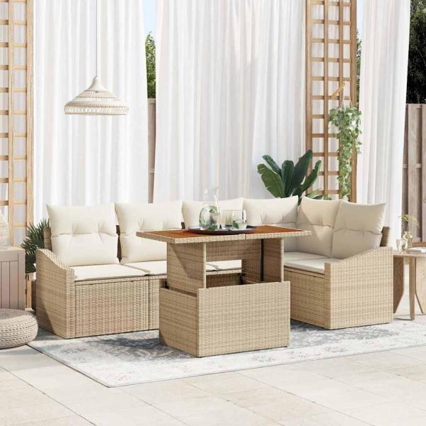 ARDEBO.de - 6-teiliges Garten Sofa Set mit Kissen aus beigem Poly-Rattan