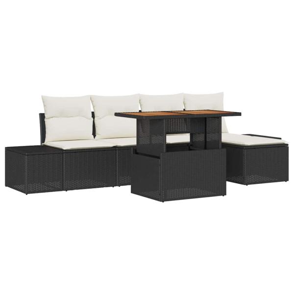6-teiliges Garten Sofa Set mit Kissen Schwarz Poly Rattan