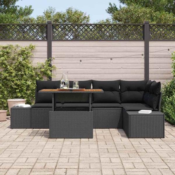 ARDEBO.de - 6-teiliges Garten Sofa Set mit Kissen Schwarz Poly Rattan