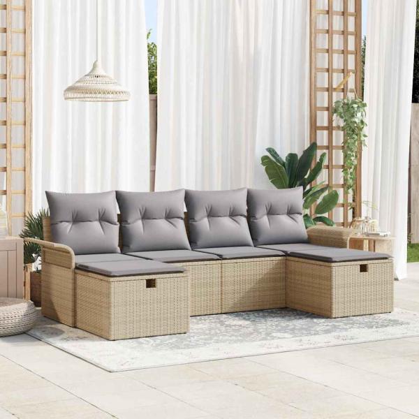 ARDEBO.de - 6-teiliges Garten-Sofa-Set mit Kissen Beige Poly Rattan