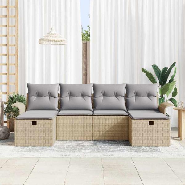 6-teiliges Garten-Sofa-Set mit Kissen Beige Poly Rattan
