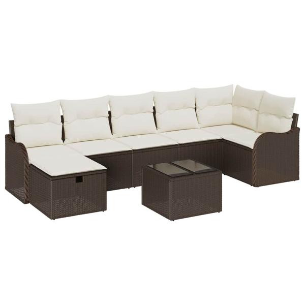 8-teiliges Garten-Sofa-Set mit Kissen Braun Poly Rattan, 2-Sitzer Garten-Sofa mit Kissen Braun Poly Rattan