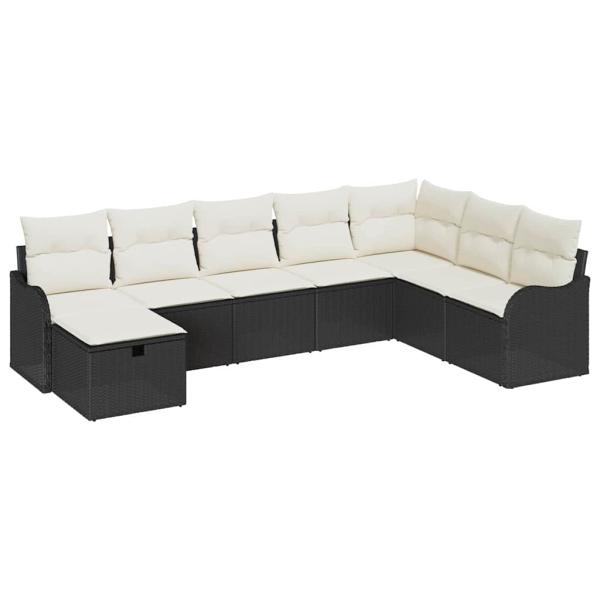 8-teilige Garten Sofa Set mit Kissen Schwarz Poly Rattan, 2-Sitzer Garten Sofa mit Kissen Schwarz Poly Rattan