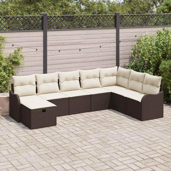 ARDEBO.de - 8-teiliges Garten-Sofa-Set mit Kissen, braunes Poly-Rattan, 2-Sitzer Garten-Sofa mit Kissen, braunes Poly-Rattan