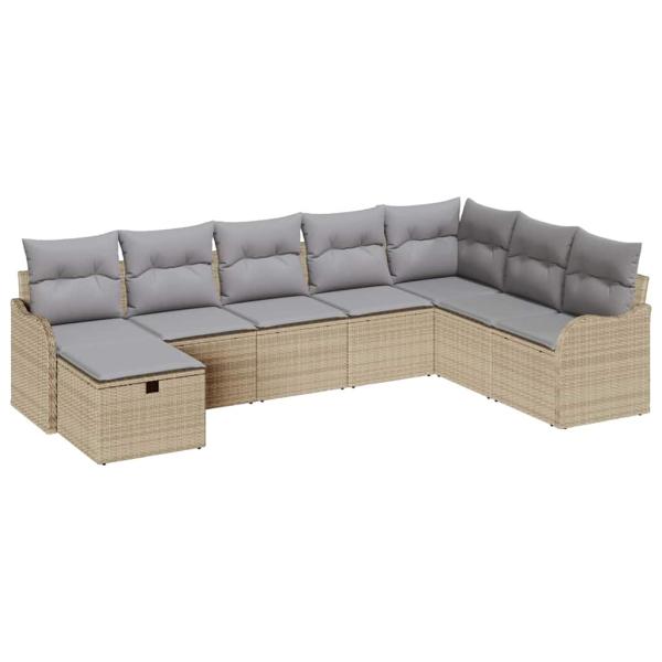 8-teiliges Garten Sofa Set mit Kissen Beige Poly Rattan, 2-Sitzer Garten Sofa mit Kissen Beige Poly Rattan