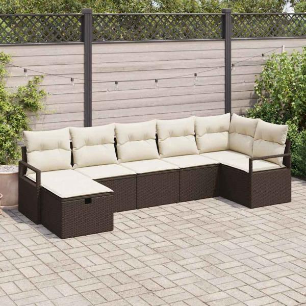 ARDEBO.de - 7-teiliges Garten Sofa Set mit Kissen, braunes Poly Rattan, 2-Sitzer Garten Sofa mit Kissen, braunes Poly Rattan
