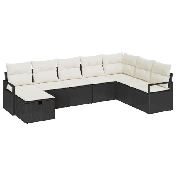8-teiliges Garten-Sofa-Set mit Kissen schwarzes Poly-Rattan, 2-Sitzer Garten-Sofa mit Kissen schwarzes Poly-Rattan