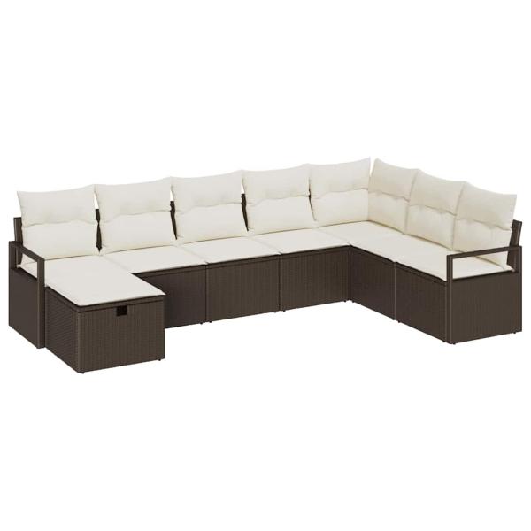 8-teiliges Garten Sofa Set mit Kissen in braunem Poly Rattan, 2-Sitzer Garten Sofa mit Kissen in braunem Poly Rattan