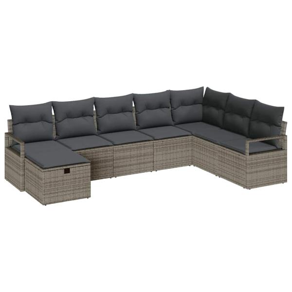 8-teiliges Garten Sofa Set mit Kissen Grau Poly Rattan, 2-Sitzer Garten Sofa mit Kissen Grau Poly Rattan