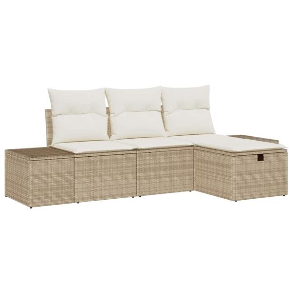4-teiliges Garten Sofa Set mit Kissen Beige Poly Rattan