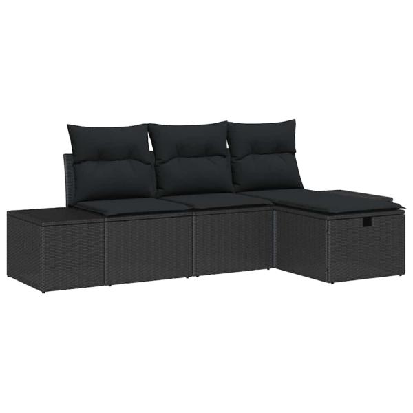 ARDEBO.de - 4-teiliges Garten-Sofa-Set mit Kissen Schwarz Poly-Rattan
