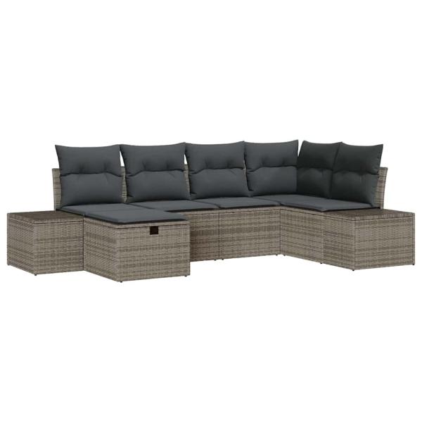 6-teilige Garten Sofa Set mit Kissen Grau Poly Rattan