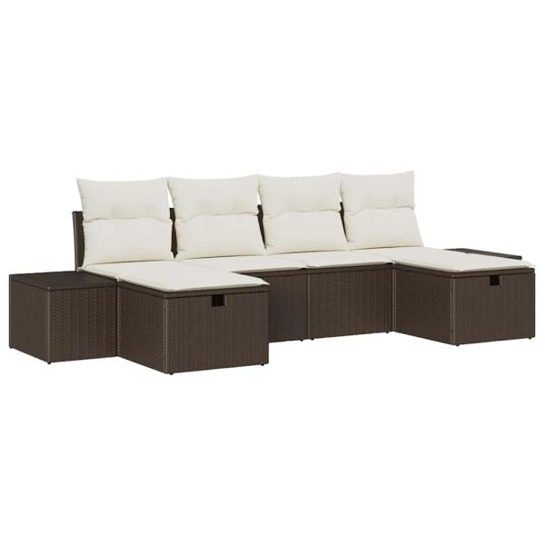 6-teiliges Garten-Sofa-Set mit Kissen Braun Poly-Rattan