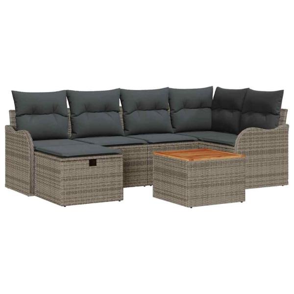 7-teiliges Gartensofa-Set mit Kissen in Grau aus Poly Rattan, 2-Sitzer Gartensofa mit Kissen in Grau aus Poly Rattan