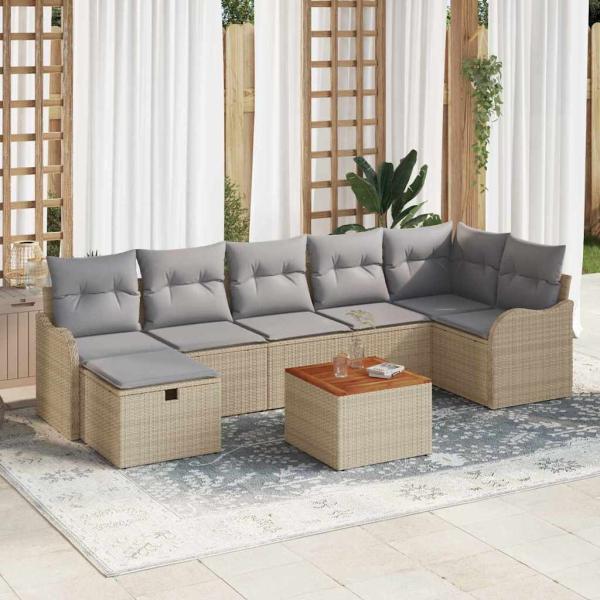 ARDEBO.de - 8-teiliges Garten Sofa Set mit Kissen Beige Poly Rattan, 2-Sitzer Garten Sofa mit Kissen Beige Poly Rattan