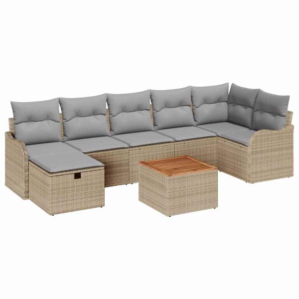 8-teiliges Garten Sofa Set mit Kissen Beige Poly Rattan, 2-Sitzer Garten Sofa mit Kissen Beige Poly Rattan