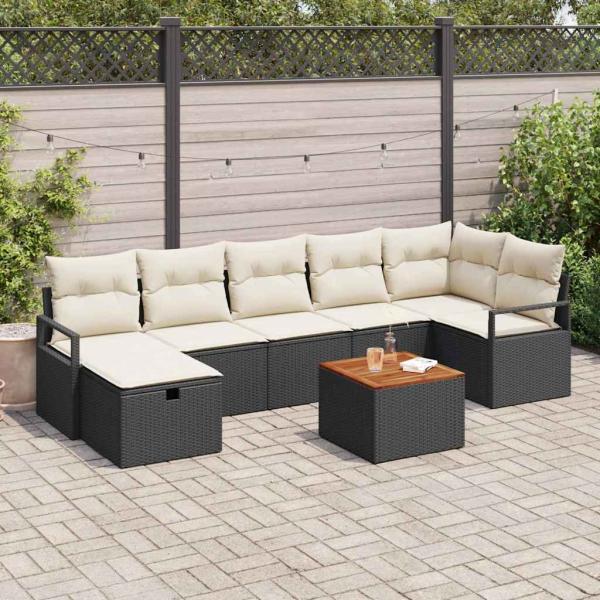 ARDEBO.de - 8 Teiliges Garten Sofa Set mit Kissen Schwarz Poly Rattan, 2-Sitzer Garten Sofa mit Kissen Schwarz Poly Rattan