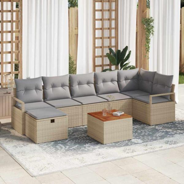 ARDEBO.de - 8-teiliges Garten Sofa Set mit Kissen Beige Poly Rattan, 2-Sitzer Garten Sofa mit Kissen Beige Poly Rattan