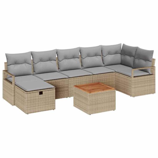 8-teiliges Garten Sofa Set mit Kissen Beige Poly Rattan, 2-Sitzer Garten Sofa mit Kissen Beige Poly Rattan