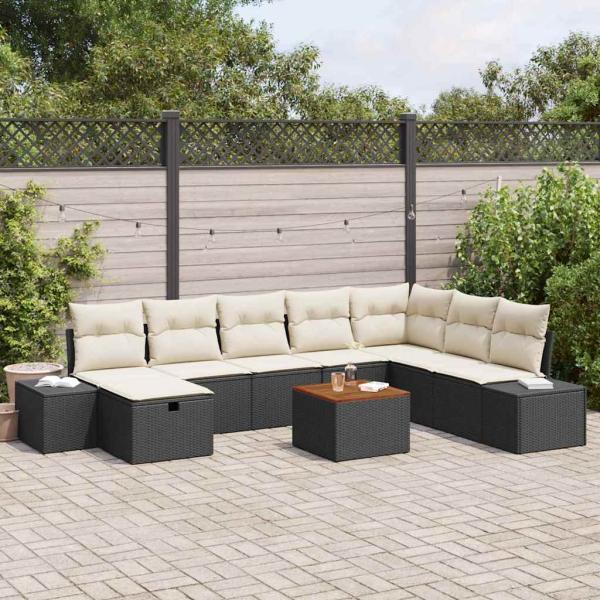 ARDEBO.de - 9-teiliges Garten-Sofa-Set mit Kissen Schwarz Poly Rattan