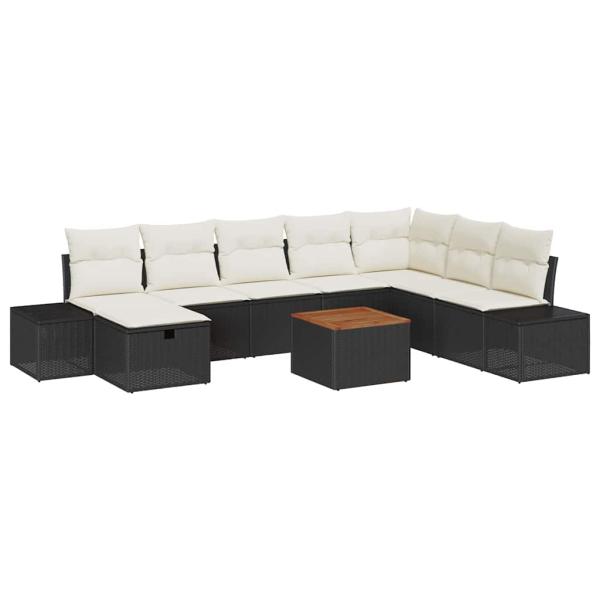 9-teiliges Garten-Sofa-Set mit Kissen Schwarz Poly Rattan