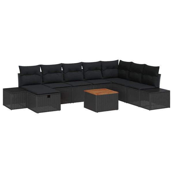 Gartensofa-set 9 Stk. Schwarz Poly-Rattan