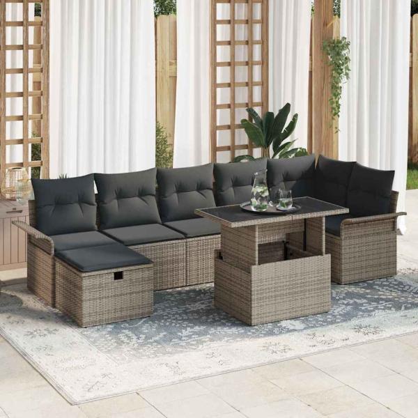 ARDEBO.de - 8-teiliges Garten-Sofa-Set mit Kissen Grau Poly Rattan