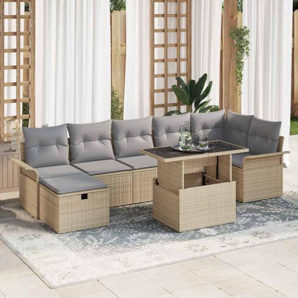 ARDEBO.de - 8-teilige Garten Sofa Set mit Kissen Beiges Poly Rattan