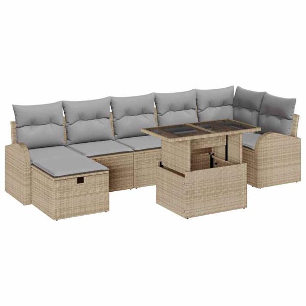 8-teiliges Garten Sofa Set mit Kissen Beige Poly Rattan