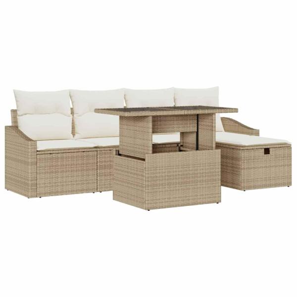 6-teiliges Garten Sofa Set mit Kissen Beige Poly Rattan