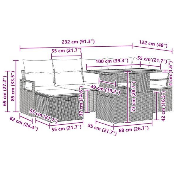 Gartensofa-set 7 Stk. Schwarz Poly-Rattan