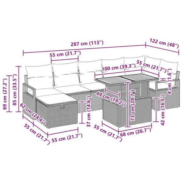 Gartensofa-set 8 Stk. Schwarz Poly-Rattan